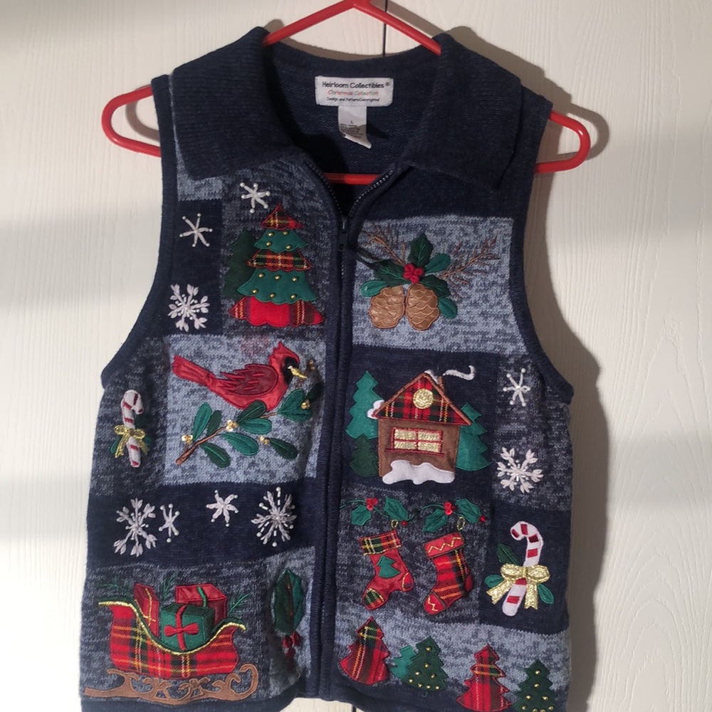 Heirloom Christmas VTG Y2k festive embroidered collection sweater cardigan vest - Picture 2 of 9